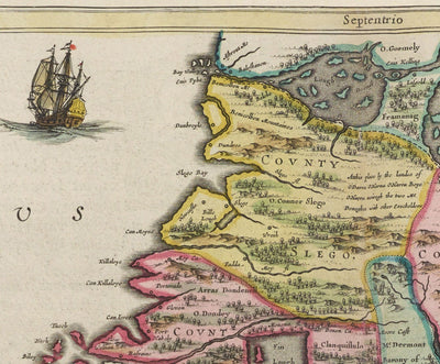Ancienne Carte de Connacht, Irlande en 1665 par Joan Blaeu - Connaught, Galway, Sligo, Mayo, Leitrim, Clare, Ouest Eire
