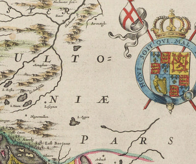Ancienne Carte de Connacht, Irlande en 1665 par Joan Blaeu - Connaught, Galway, Sligo, Mayo, Leitrim, Clare, Ouest Eire