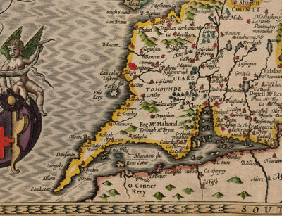 Ancienne carte de Connacht, Irlande 1611 de John Speed ​​- Galway, Sligo, Mayo, Leitrim, Clare