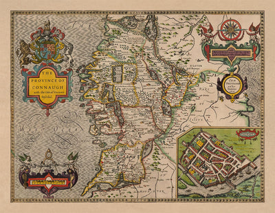 Alte Karte von Connacht, Irland 1611 von John Speed ​​- Galway, Sligo, Mayo, Leitrim, Clare