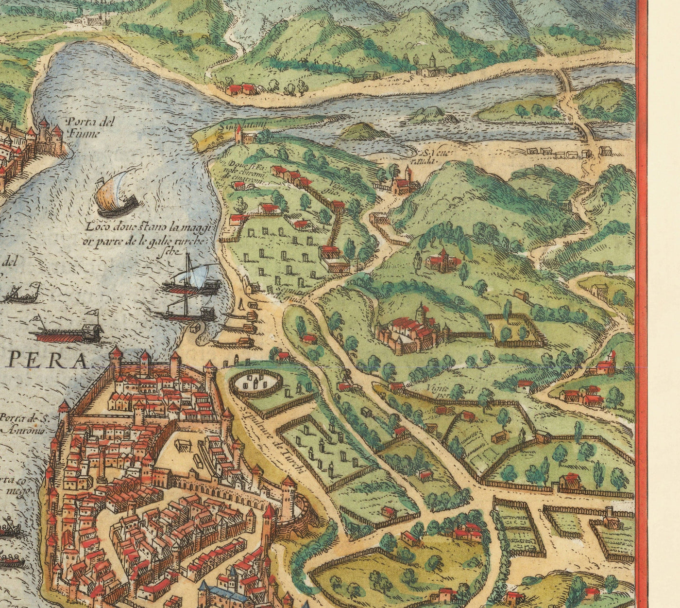 Alte Karte von Istanbul, Constantinople 1572 von Georg Braun - Byzantium, Bosporus, Goldenes Horn, Topkapi-Palast