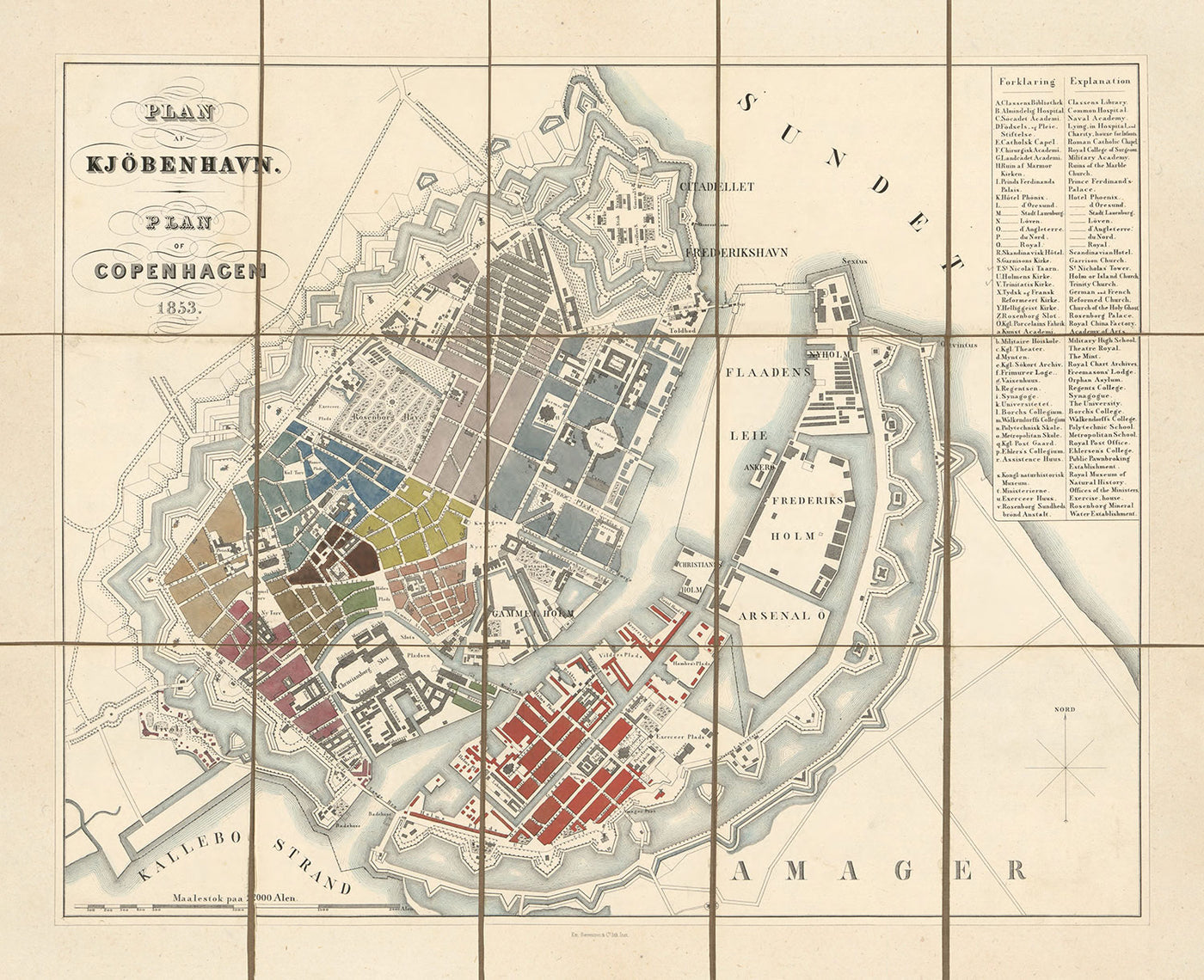 Old Street Map Of Copenhagen In 1853 By Millard Fillmore Borsen old-street-map-of-copenhagen-in-1853-by-millard-fillmore-borsen