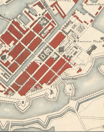 Antiguo callejero de Copenhague en 1853 por Millard Fillmore - Borsen, Holmen, Kastellet, Christianshavn, Slotsholmen