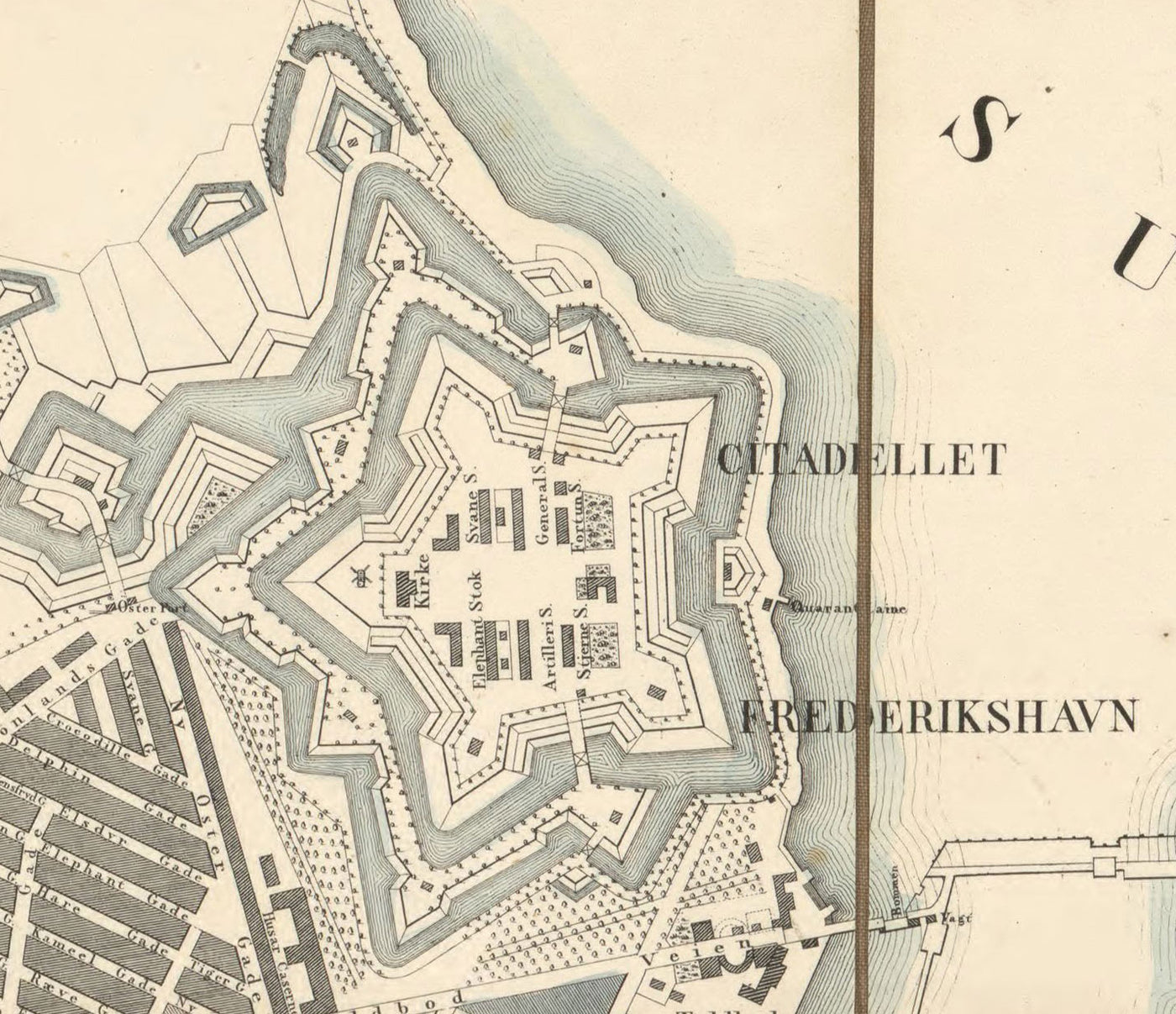 Alte Straßenkarte von Kopenhagen im Jahr 1853 von Millard Fillmore - Borsen, Holmen, Kastellet, Christianshavn, Slotsholmen