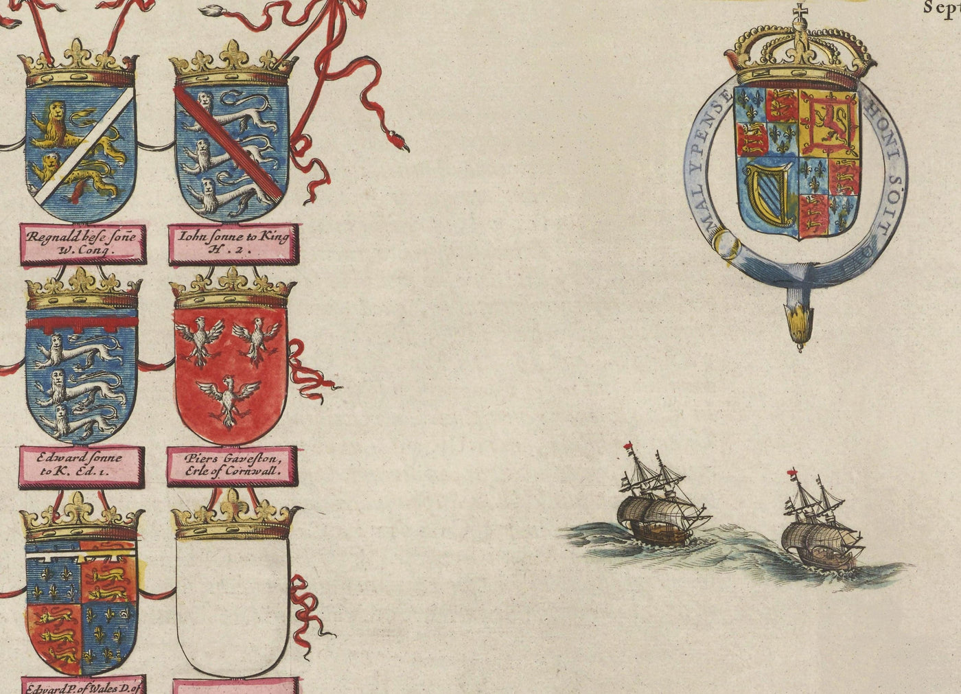 Ancienne carte de Cornwall en 1665 par Joan Blaaeu - Penzance, St Ives, Falmouth, Terres Fin, Padstow, Redruth, Pays Ouest