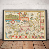 Old Map of Cornwall, 1611 by John Speed - Falmouth, Redruth, St Austell, Truro, Penzance