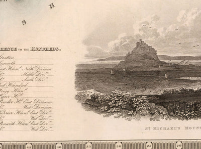Alte Karte von Cornwall und Scilly, 1829 von Greenwood & Co. - Penzance, St. Ives, Plymouth, Landsende, Padstow