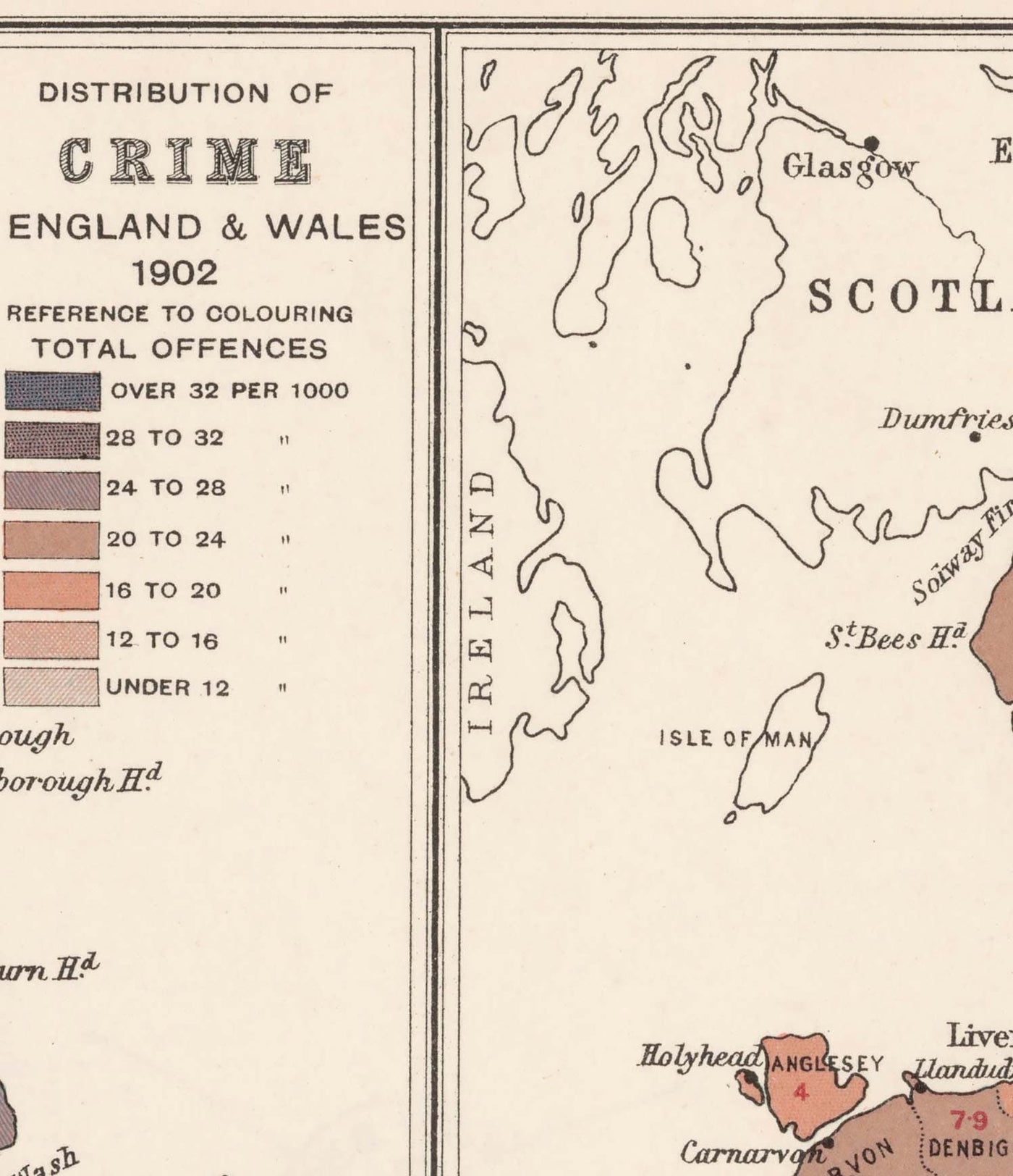 Old Map of Crime & Drunkenness in England and Wales, 1904 - Great Britain 1901 Census & Demographics