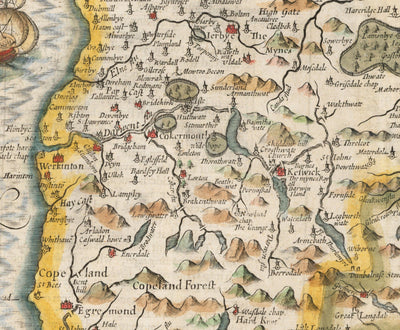 Viejo mapa de Cumbria, 1611 de John Speed ​​- Cumberland, Carlisle, Keswick, Lake District, Windermere