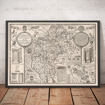 Ancienne carte de Cumbria, 1611 par John Speed ​​- Cumberland, Carlisle, Keswick, District de la lacière, Windermere, Picts & Mur de Hadrian