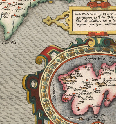 Mapa antiguo raro de Chipre por Abraham Ortelius, 1573 - Nicosia, Kyrenia, Famagusta, Limassol, PAFOS