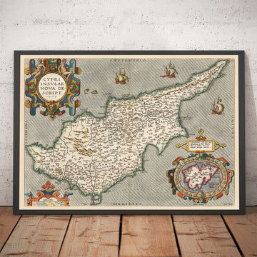 Rara Mappa Antica di Cipro di Abraham Ortelius, 1573 - Nicosia, Kyrenia, Famagosta, Limassol, Pafos 