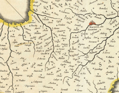 Alte Karte von Zypern von Willem Blaeu, 1640 - Nikosia, Kyrenia, Famagusta, Limassol, Pafos, Larnaca