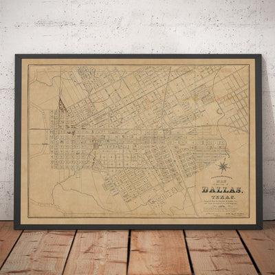 Alte Karte von Dallas, Texas 1878 von Jones & Murphy - Main St, Ellum, Downtown, Arts District, Bryan Place