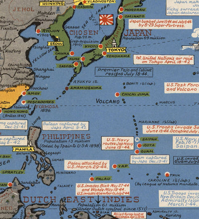 Alte Weltkrieg 2 Karte - "Data Events" WW2 Historisches Bildungsdiagramm von Stanley Turner
