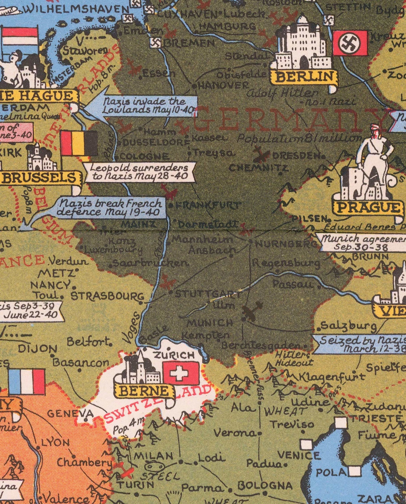 Mapa de la Guerra Mundial 2 Viejos, 1942 por Stanley Turner - Tabla de historia de WW2 "Eventos fechados"