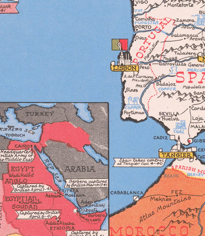 Mapa de la Guerra Mundial 2 Viejos, 1942 por Stanley Turner - Tabla de historia de WW2 "Eventos fechados"