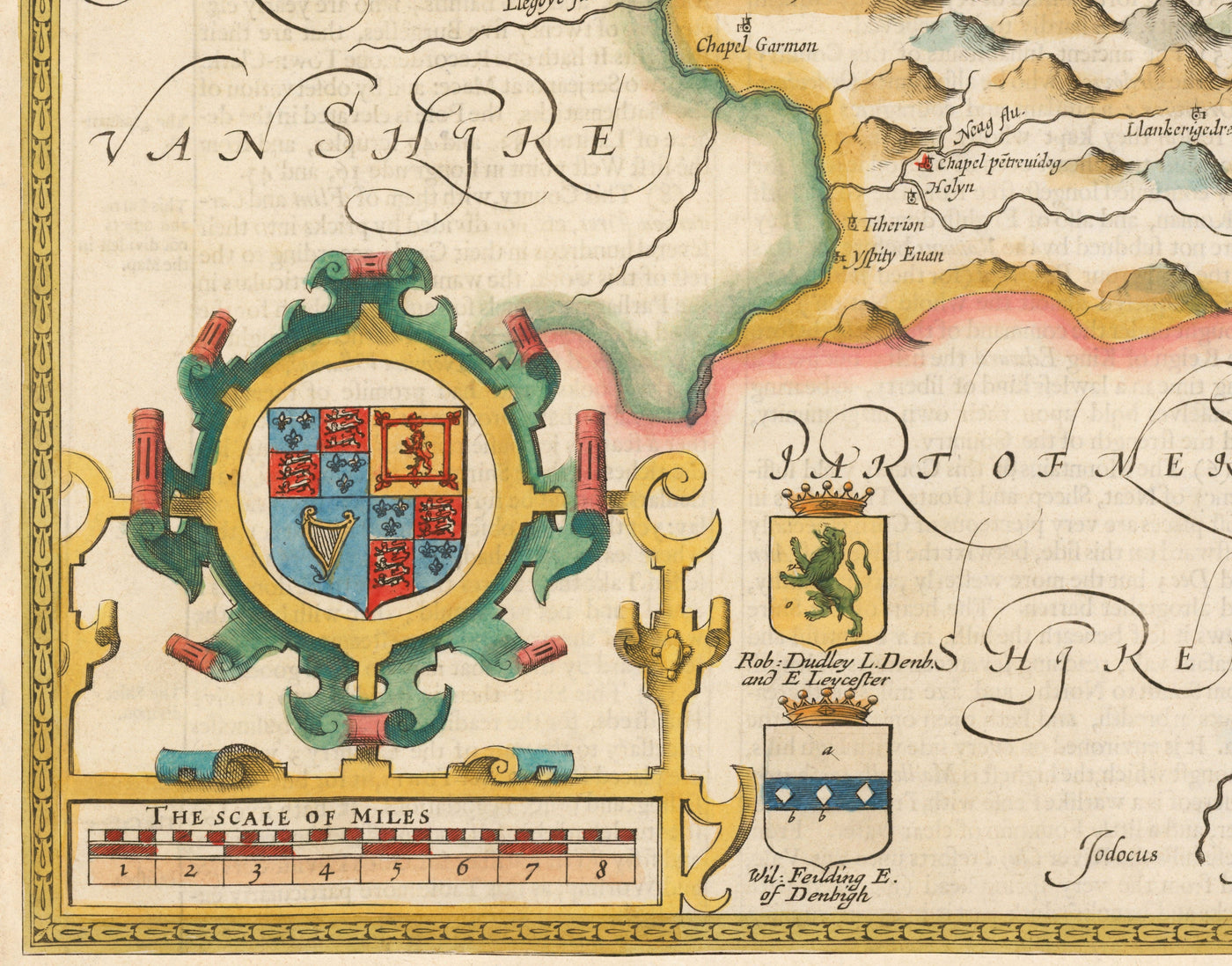 Ancienne Carte de Denbighshire Galles 1611 par John Speed ​​- Denbigh, Wrexham, Llandudno, Abergele