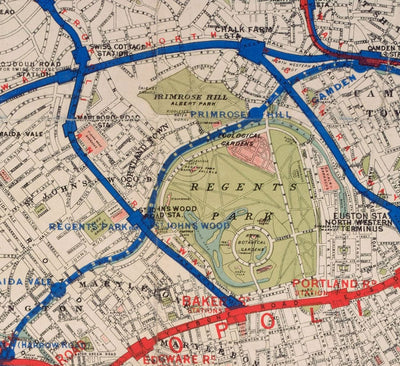 Old London District Carte ferroviaire, 1884, troisième édition - Premier métro Piccadilly, cercle, carte de tube de district