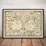 Mapa de perros antiguos, 1936 - Atlas mundial de razas - Terrier, Bulldog, Pug, Pastor alemán, Husky, Retriever, Perro pastor