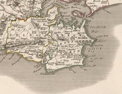 Antiguo mapa de Dorset en 1806 por John Cary - Dorchester, Poole, Weymouth, Corfe Castle, Wimborne Minster