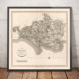Ancienne carte du Dorset en 1806 par John Cary - Dorchester, Poole, Weymouth, Corfe Castle, Wimborne Minster