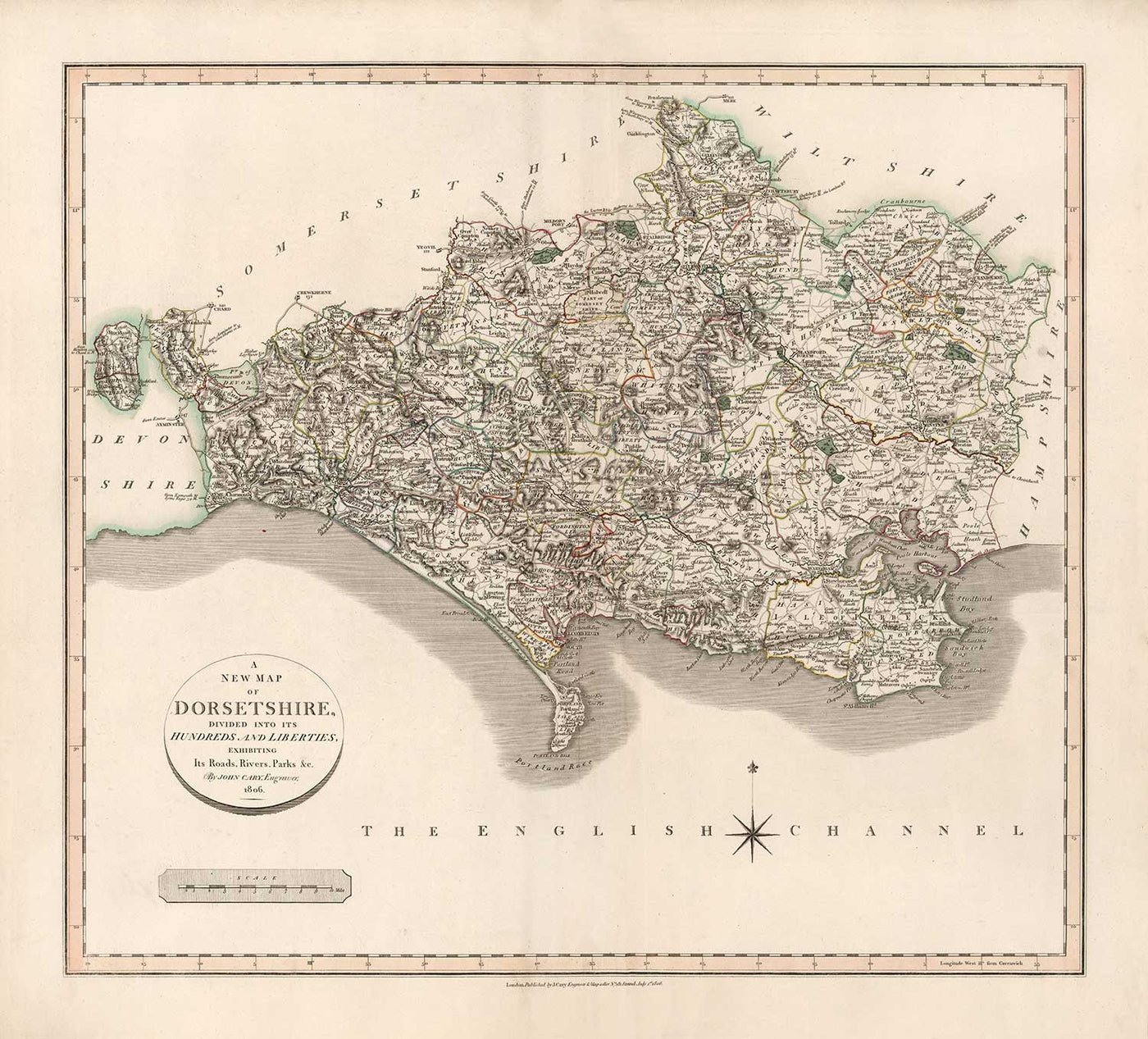 Old Map Of Dorset In 1806 By John Cary Dorchester Poole Weymouth old-map-of-dorset-in-1806-by-john-cary-dorchester-poole-weymouth