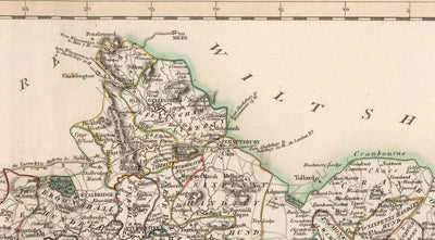 Ancienne carte du Dorset en 1806 par John Cary - Dorchester, Poole, Weymouth, Corfe Castle, Wimborne Minster