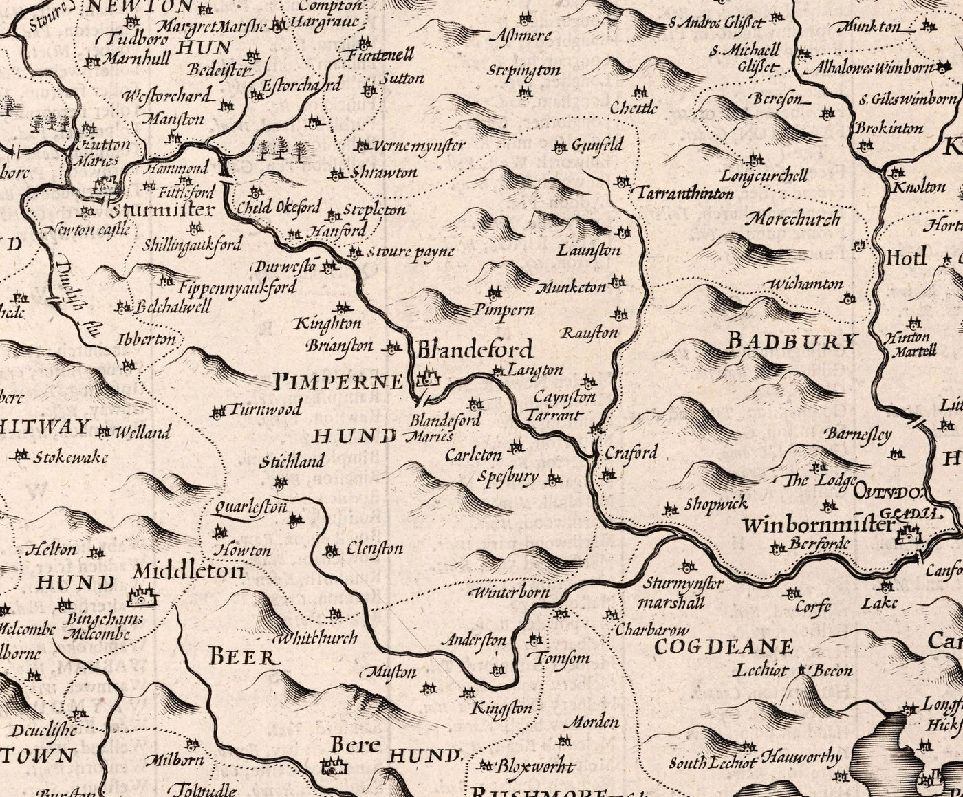 Old Map of Dorset in 1611 by John Speed - Poole, Weymouth, Dorchester ...