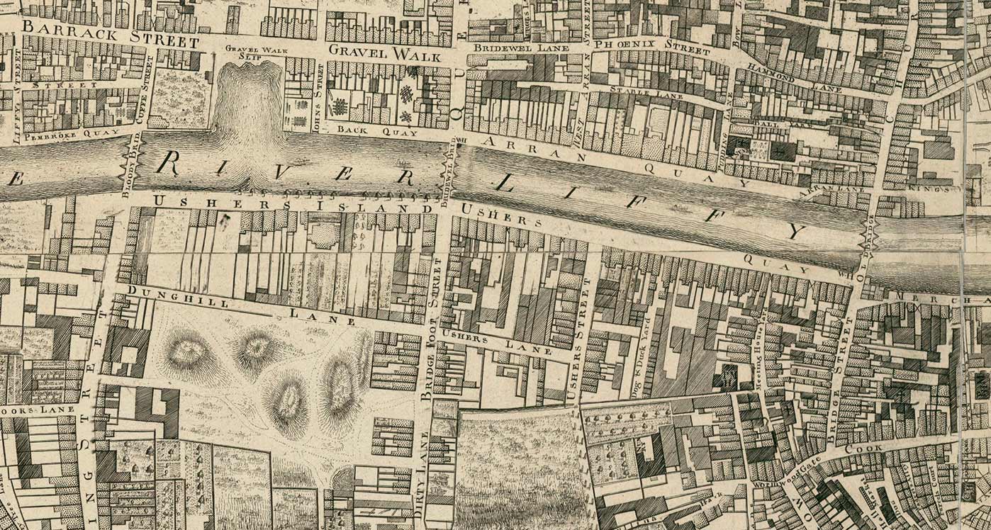 Old Map of Dublin, Ireland in 1756 by John Rocque – The Unique Maps Co.