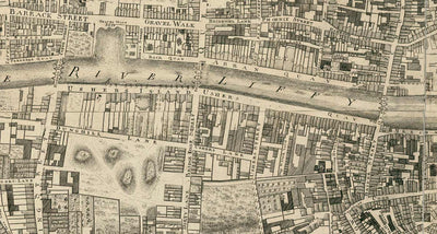 Alte Karte von Dublin, Irland im Jahr 1756 von John Rocque