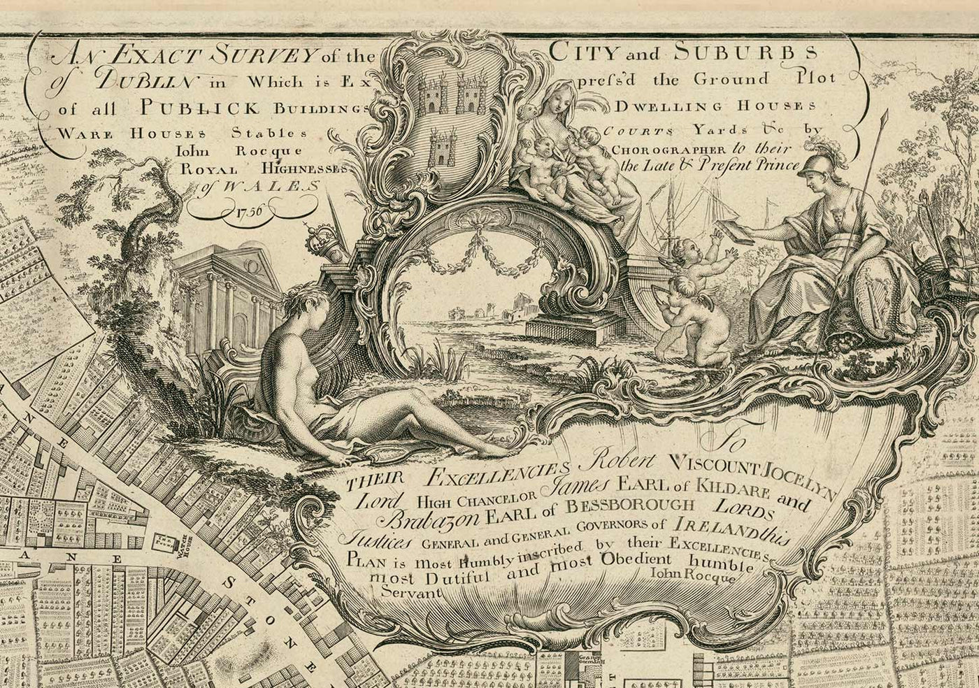 Old Map of Dublin, Ireland in 1756 by John Rocque – The Unique Maps Co.