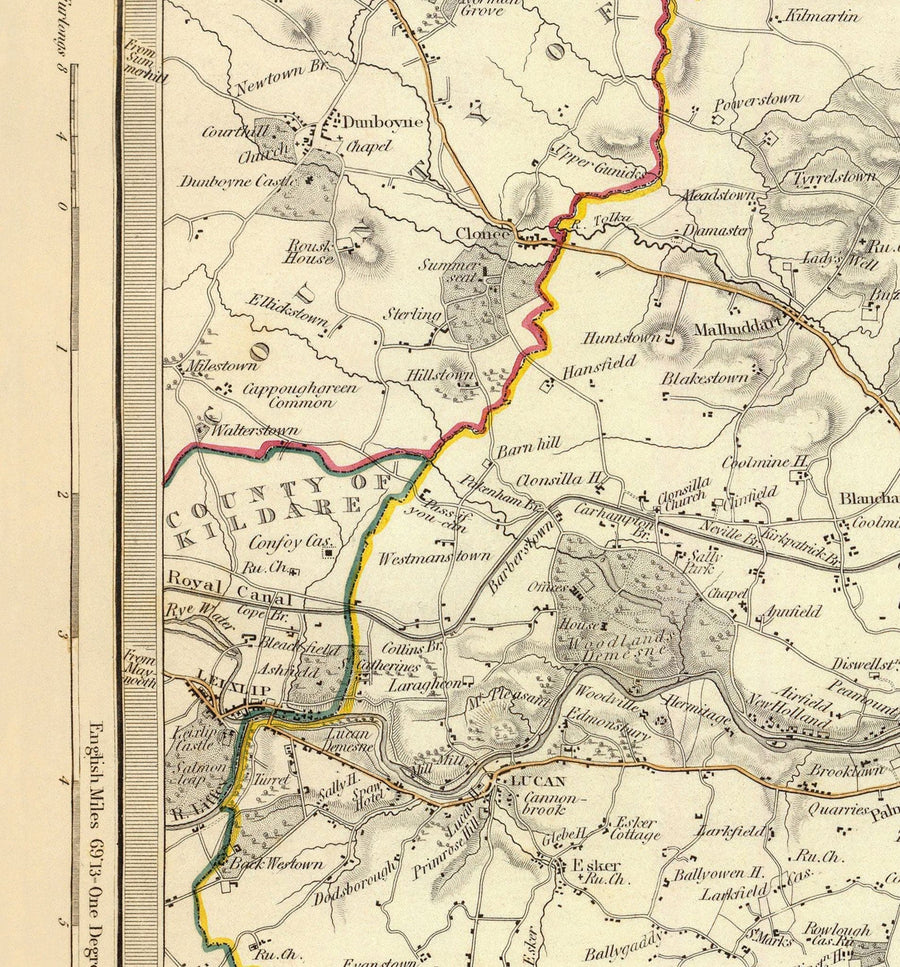 Antica mappa di Dublino e dei sobborghi, Irlanda, 1837 di SDUK - Leinster, Baia di Dublino, Grande Dublino 