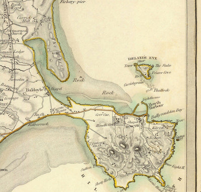Ancienne carte de Dublin et de banlieue, Irlande, 1837 de Sduk - Leinster, Baie de Dublin, Grand Dublin