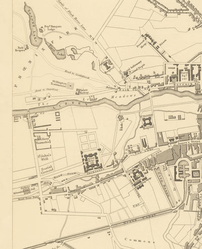 Mapa antiguo de Dublín, Irlanda, 1836 por WB Clark para Sduk - River Liffey, Leinster, Co. Dublin