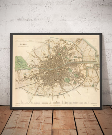 Mappa antica di Dublino, Irlanda nel 1836 di WB Clark - Fiume Liffey, Leinster, Contea di Dublino 