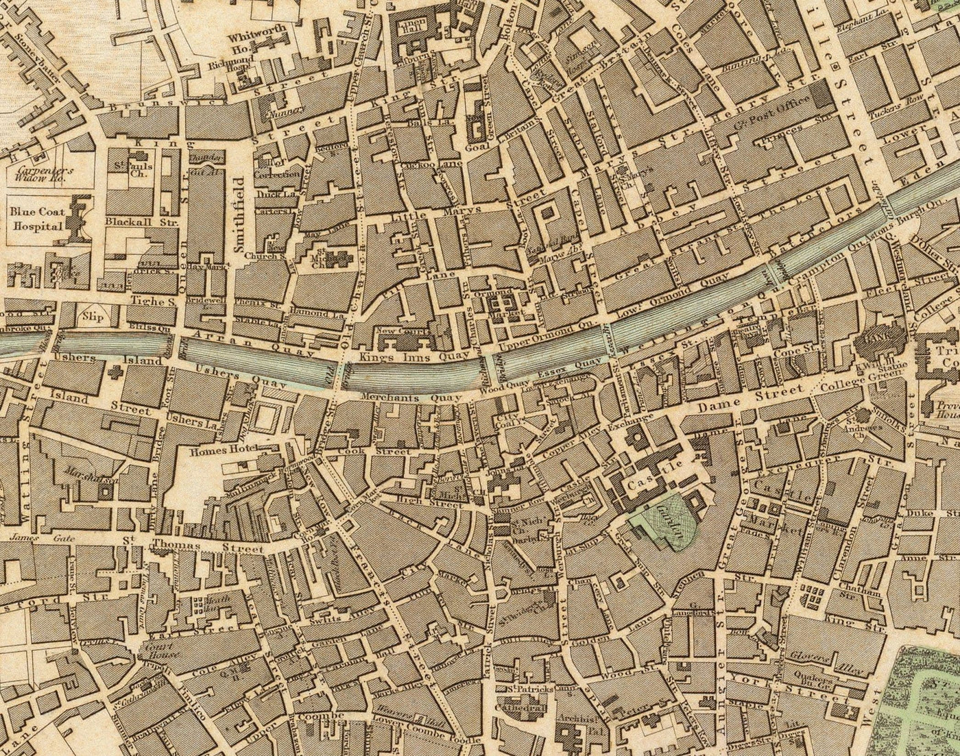 Alte Karte von Dublin, Irland 1836 von WB Clark - Fluss Liffey, Leinster, County Dublin