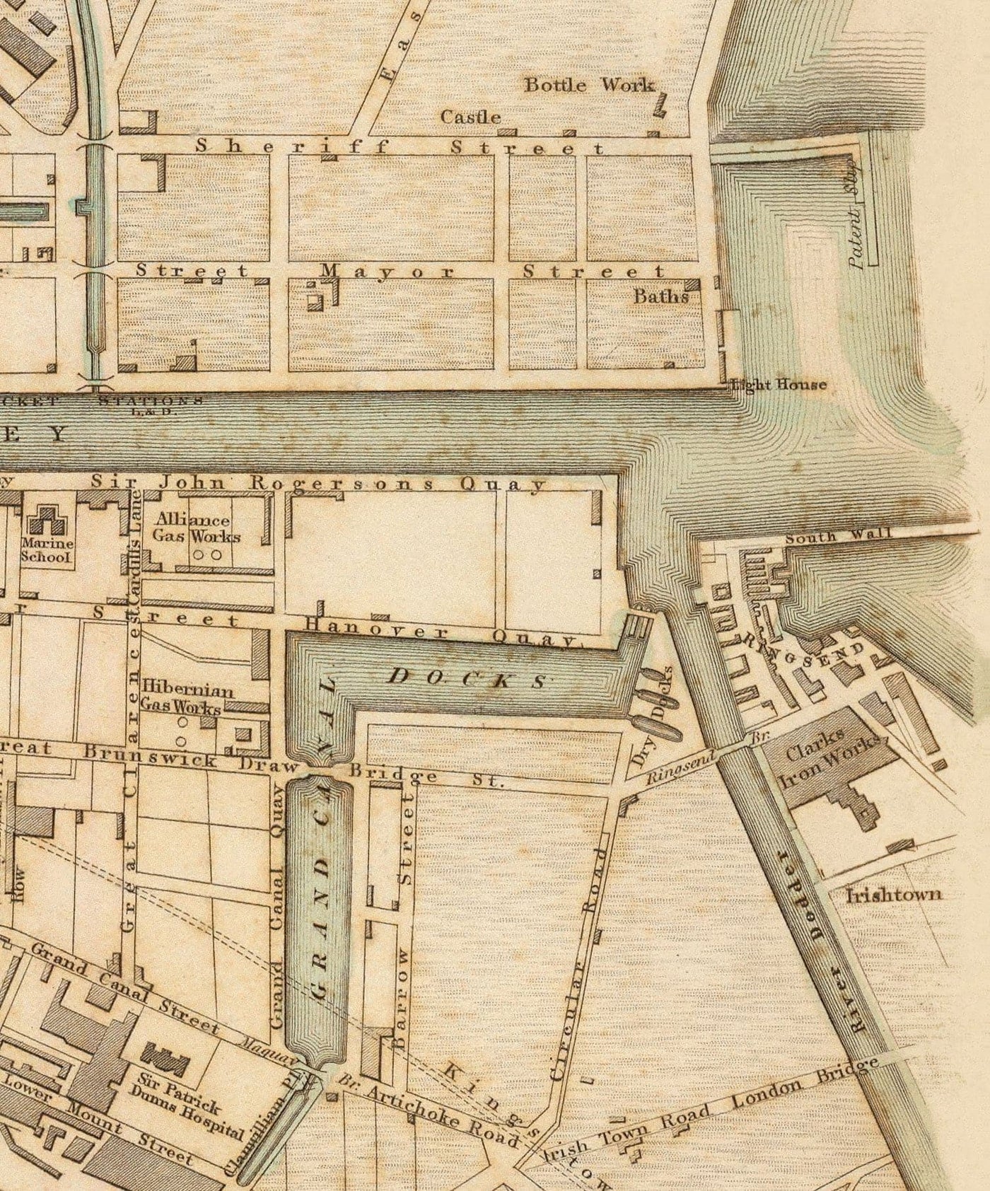 Old Map of Dublin, Ireland in 1836 by WB Clark - River Liffey, Leinster, County Dublin