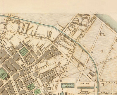 Viejo mapa de Dublín, Irlanda en 1836 por WB Clark - River Liffey, Leinster, County Dublin