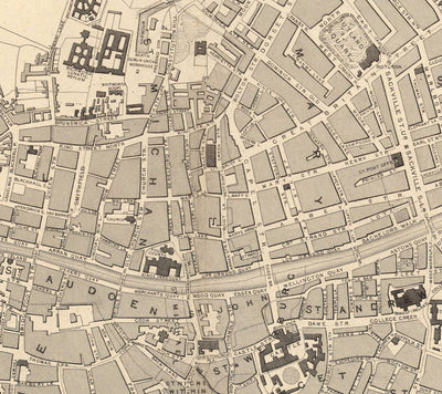 Viejo mapa de Dublín, Irlanda, 1851 por Tallis & Rapkin - Central, Temple Bar, StoneyBatter, Docklands, Liffey, Leinster