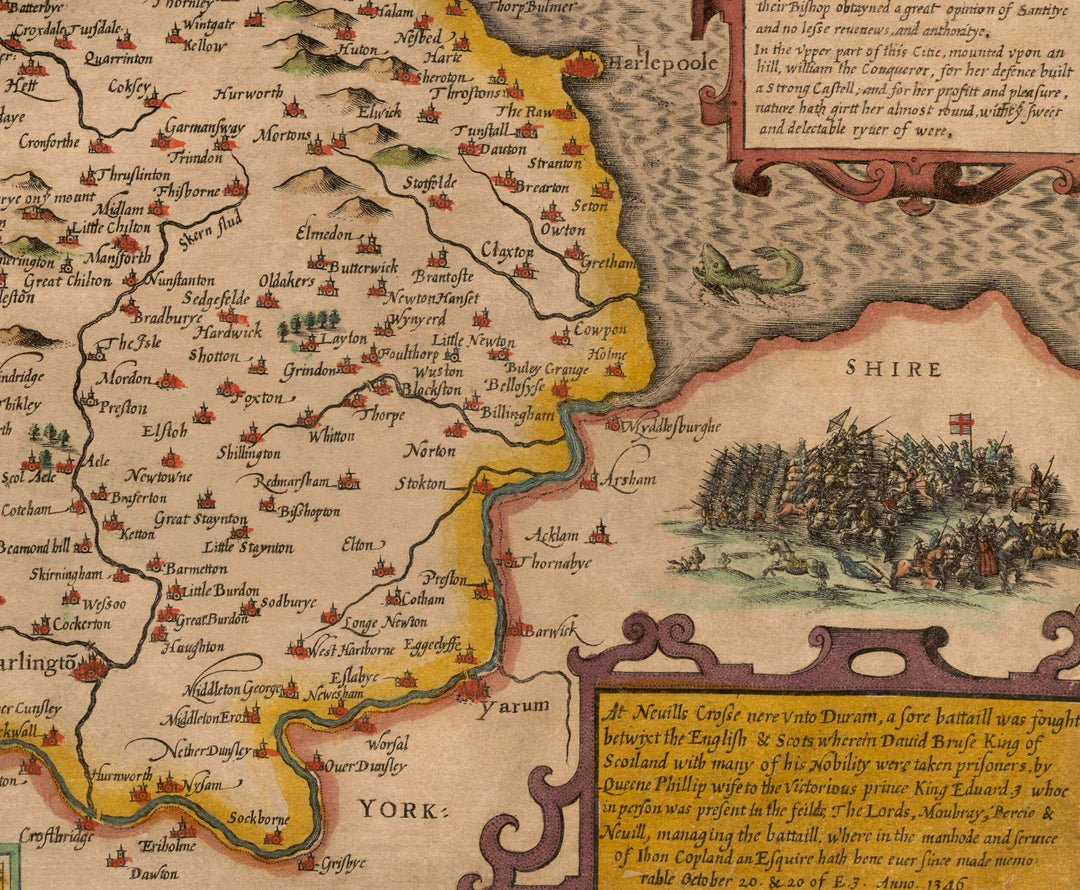 Map Marketing Durham Historische Karte Puzzle – 1000 Teile, John Speed Karte Von 1610, Fertig 66x50 Cm
