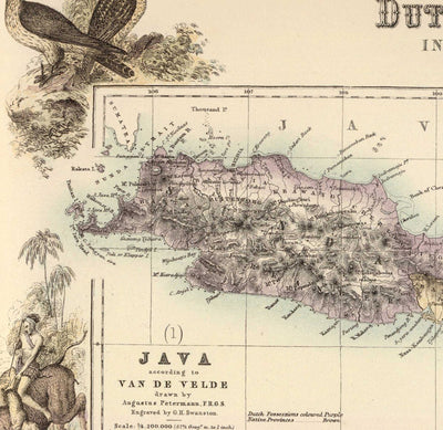Old Map of the Dutch East Indies in 1872 by Fullarton - Borneo, Java, Indonesia, Colonialism, Indian Ocean