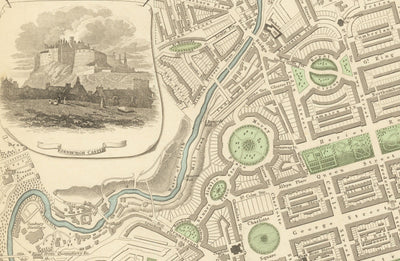 Ancienne carte d'Édimbourg, Écosse en 1834 par WB Clark