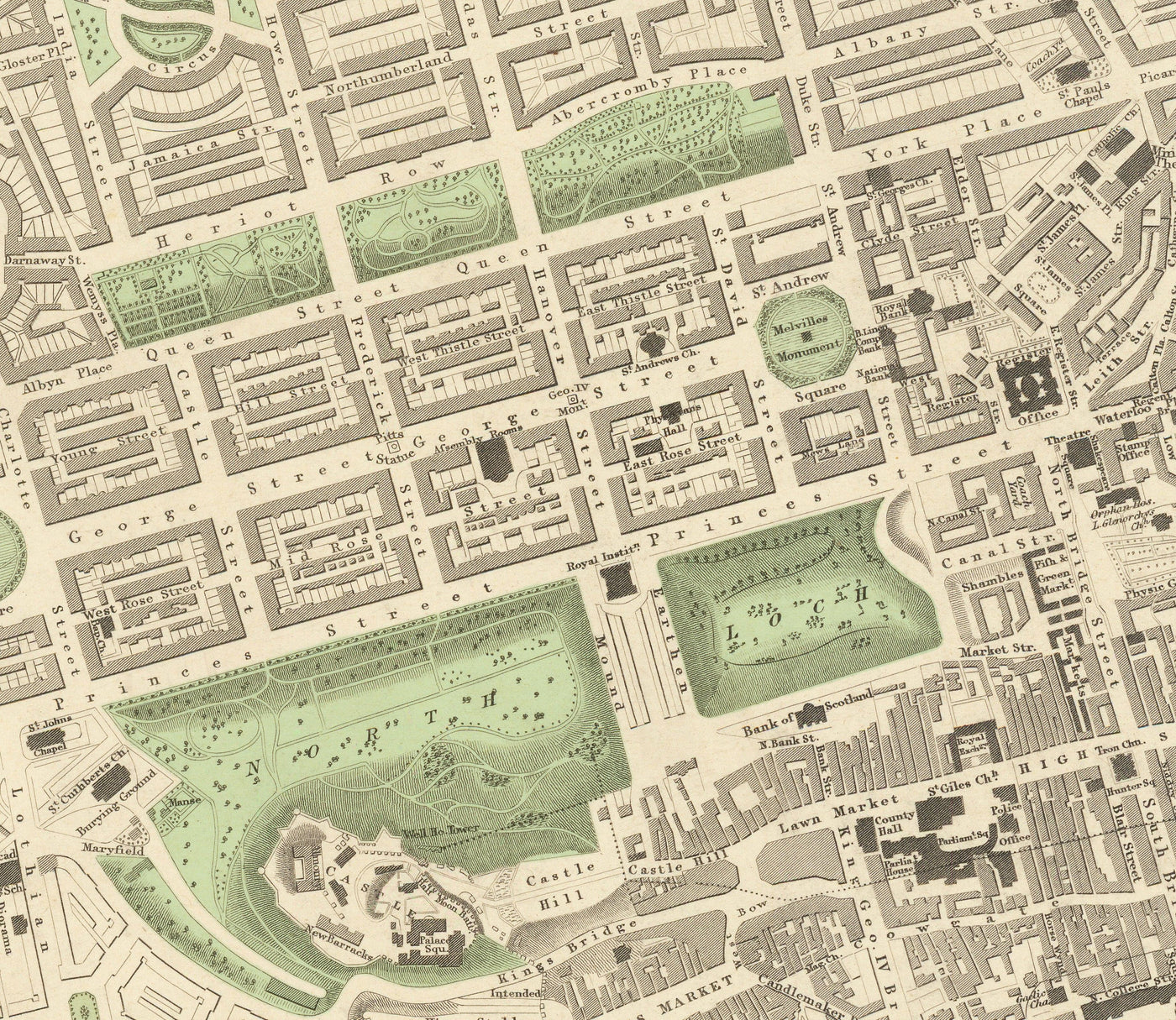 Mapa antiguo de Edimburgo, Escocia en 1834 por WB Clark