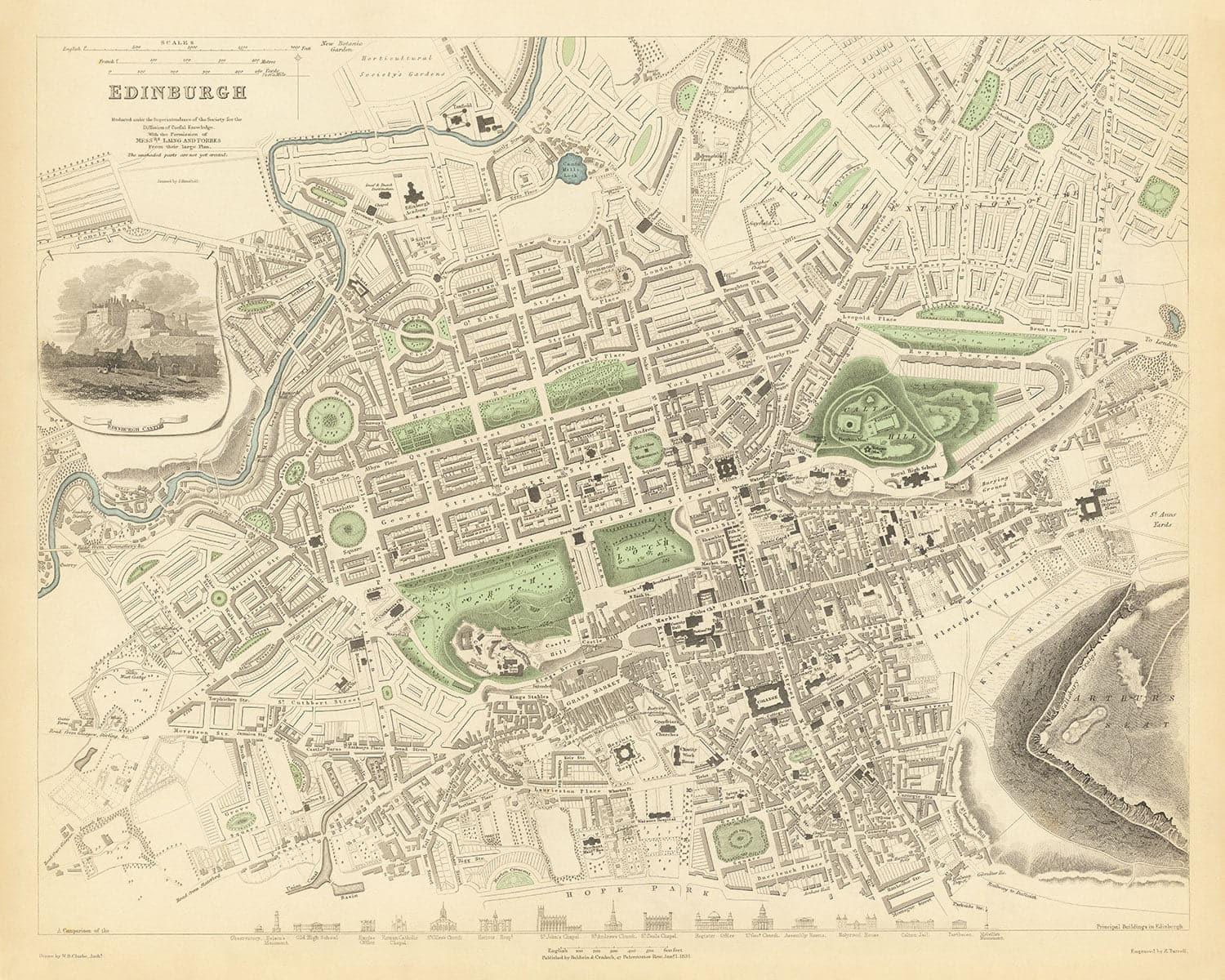 Old Map of Edinburgh, Scotland in 1834 by WB Clark – The Unique Maps Co.