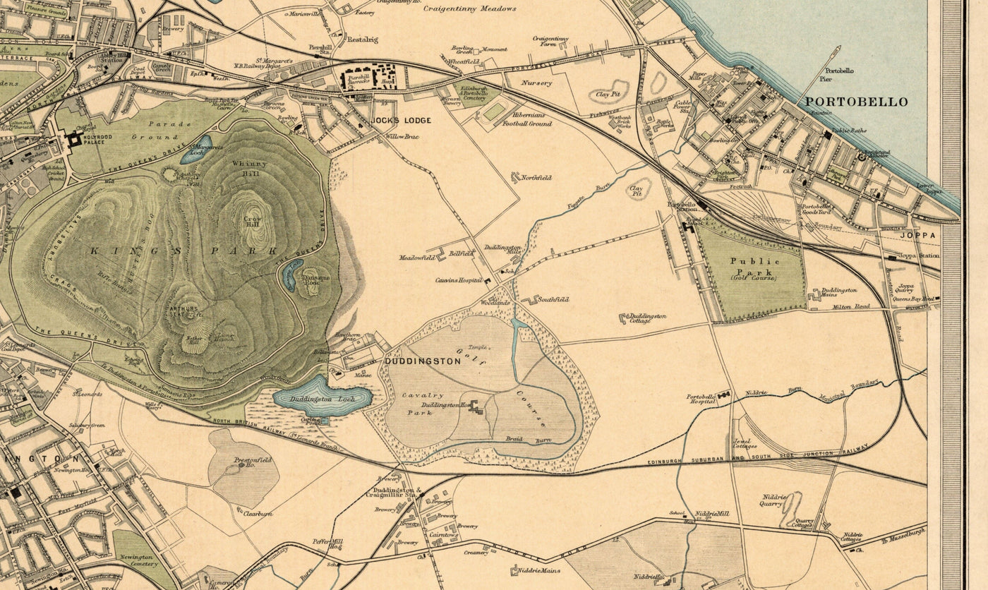 Mapa antiguo de Edimburgo en 1912 por J Bartholomew - Leith, Murrayfield, Portobello, Holyrood