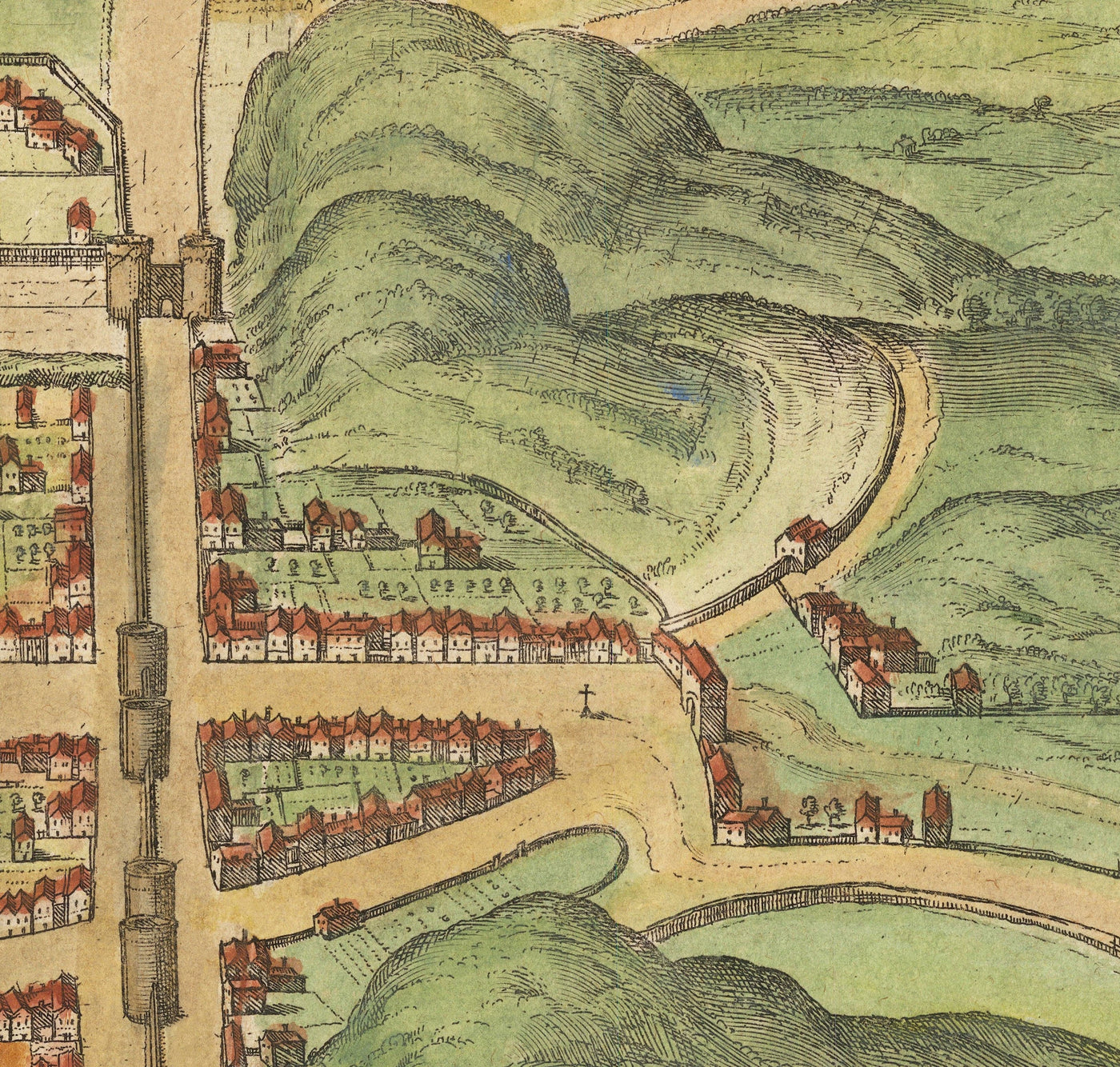 Alte Karte von Edinburgh, 1580 von Georg Braun - Burg, Stadtmauern, St. Giles Kathedrale, Altstadt