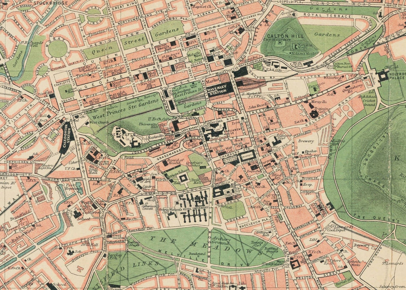 Seltene alte Karte von Edinburgh - Bartholomew's Pocket Plan, 1921 - Leith, Murrayfield, Portobello, Morningside