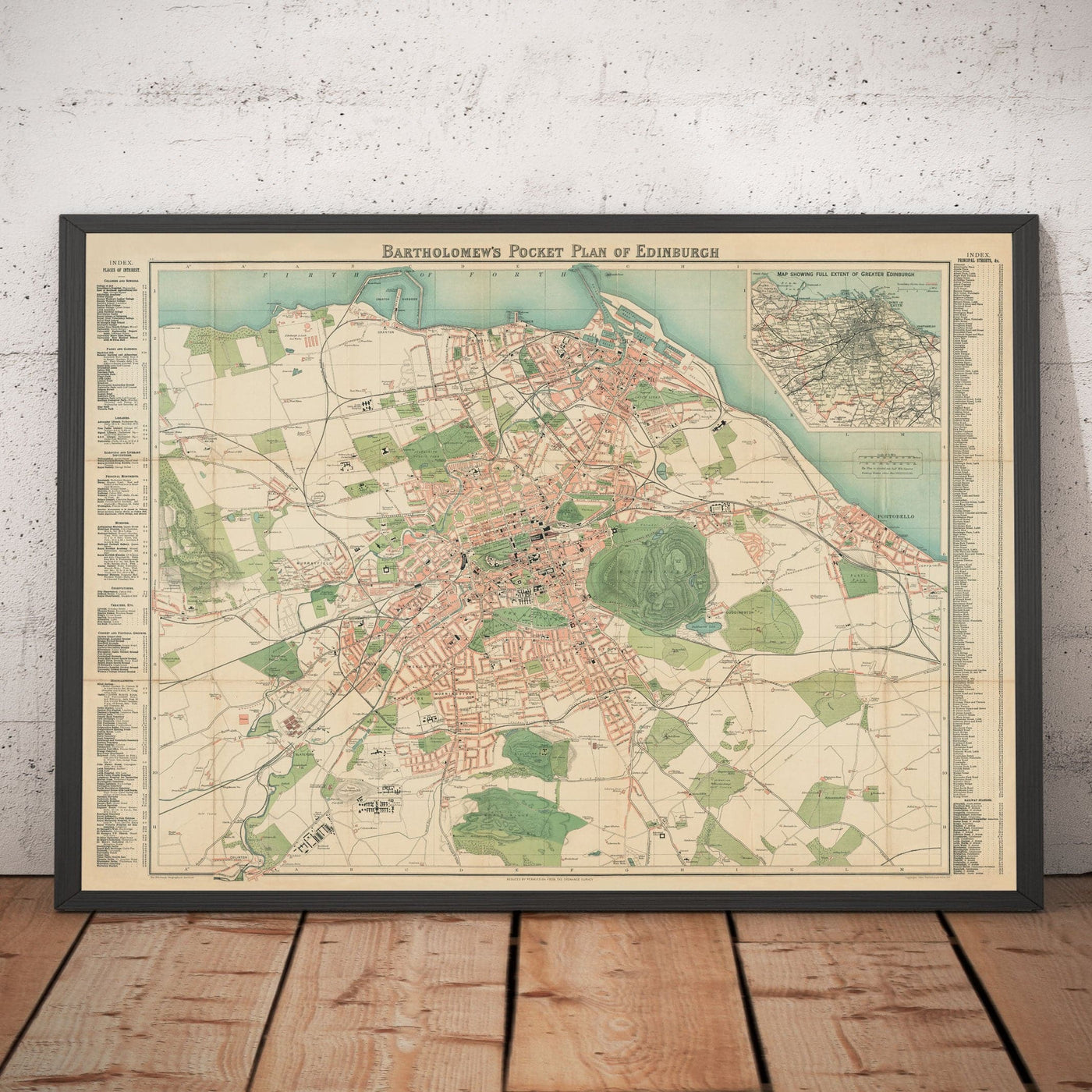 Raro mapa antiguo de Edimburgo - Plano de bolsillo de Bartholomew, 1921 - Leith, Murrayfield, Portobello, Morningside