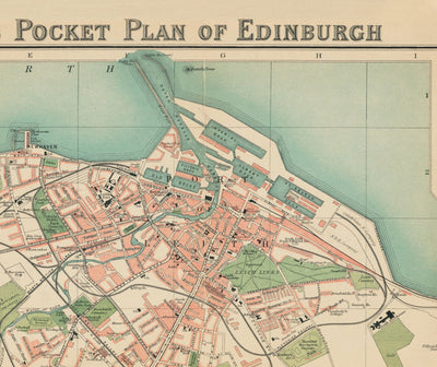 Seltene alte Karte von Edinburgh - Bartholomew's Pocket Plan, 1921 - Leith, Murrayfield, Portobello, Morningside